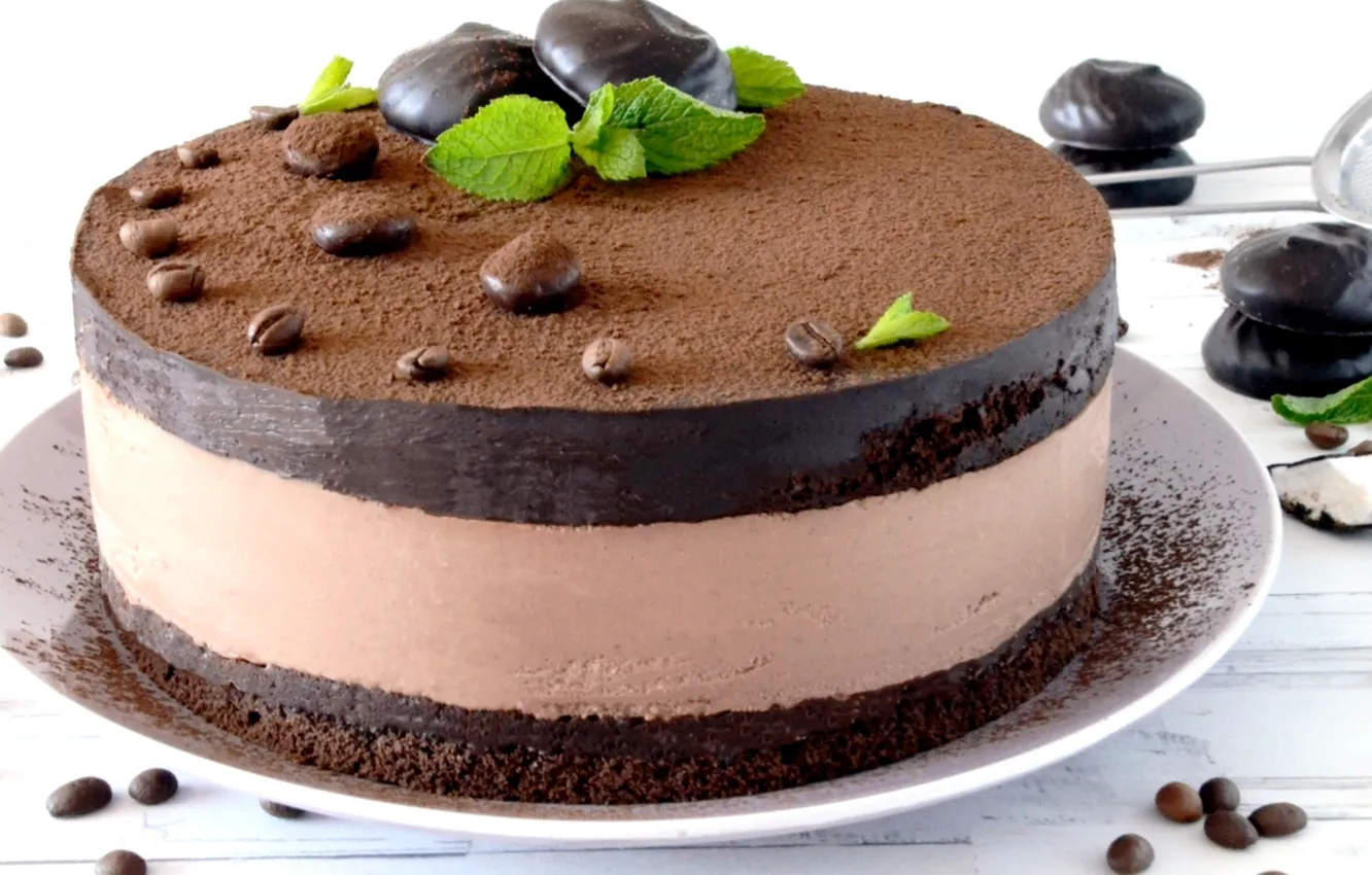 Photo wallpaper chocolate, mint, cheesecake