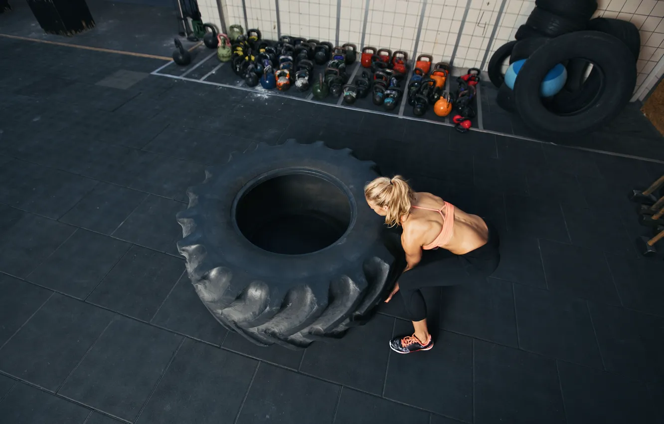 Photo wallpaper muscles, back, workout, crossfit, giant tire