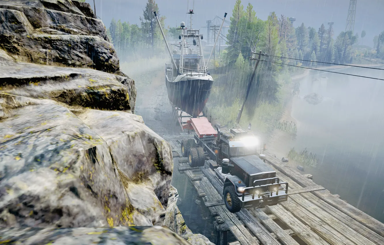 Photo wallpaper HDR, game, Canada, rain, trees, sea, water, rocks