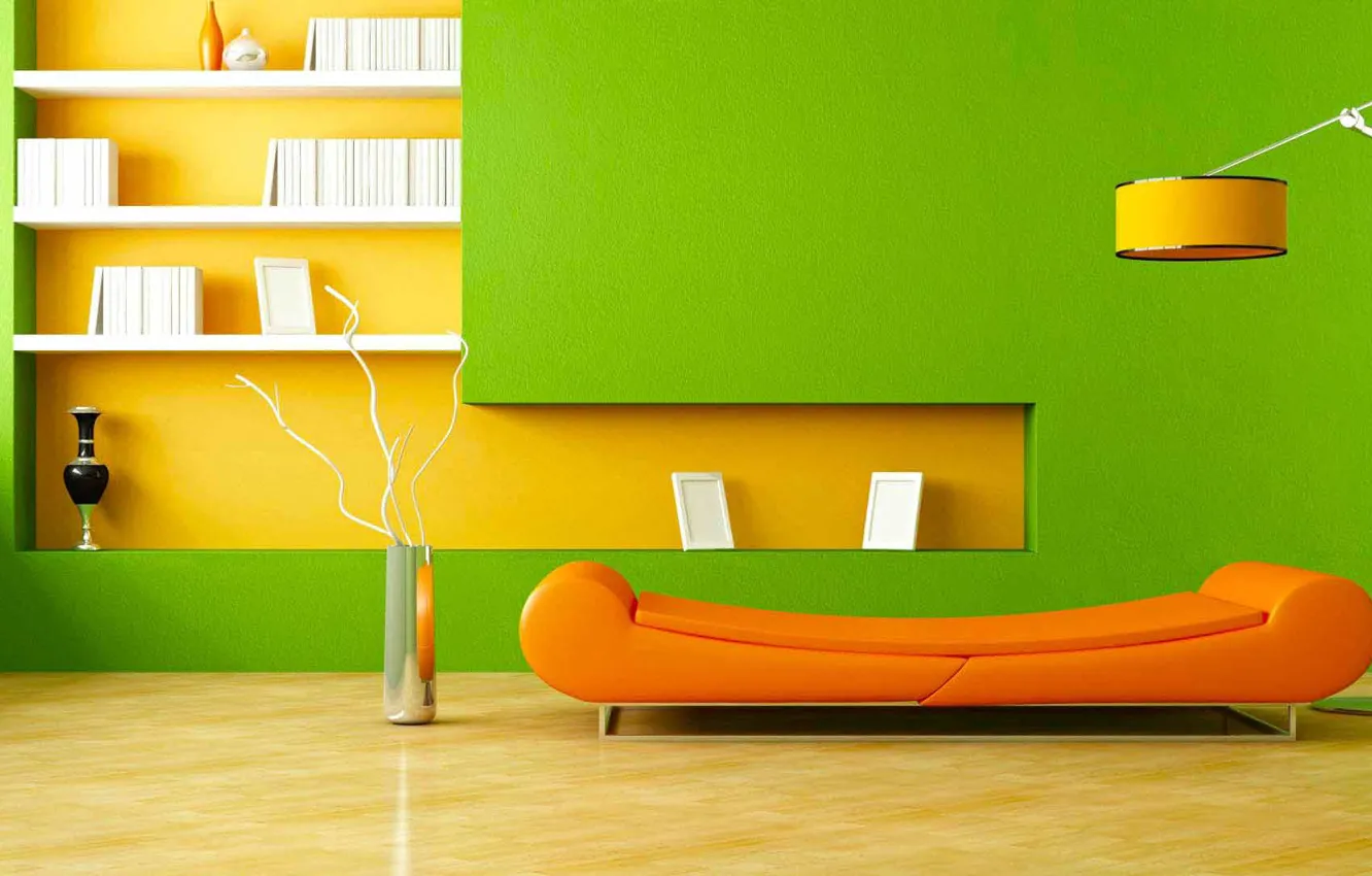 Photo wallpaper design, style, lamp, interior, sofa, living room