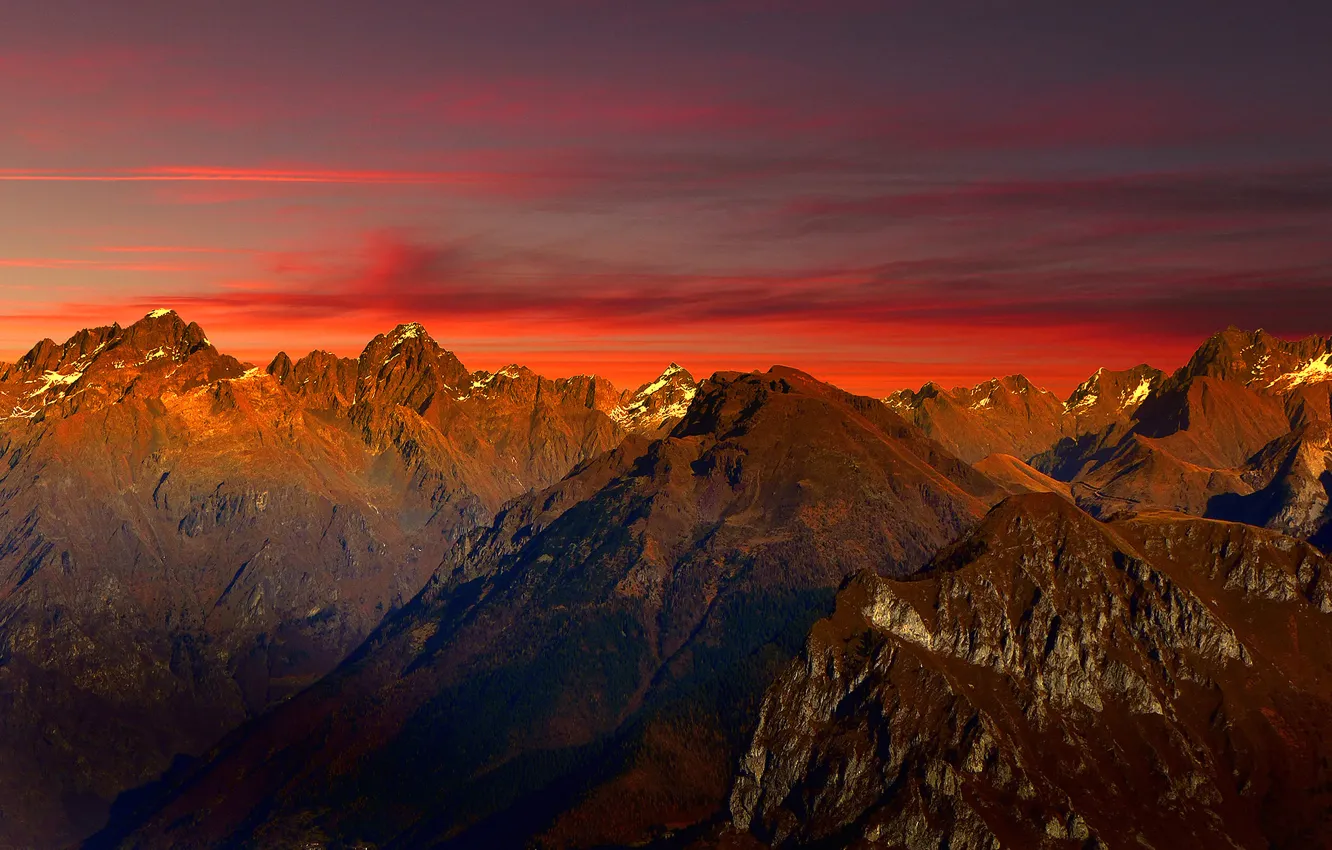 Photo wallpaper mountains, top, Italy, glow
