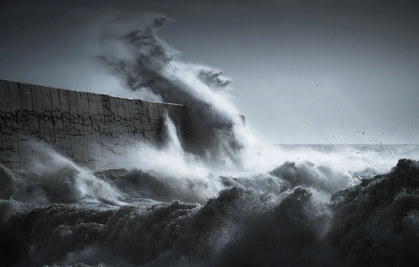 Photo wallpaper storm, squirt, sea, wave, element