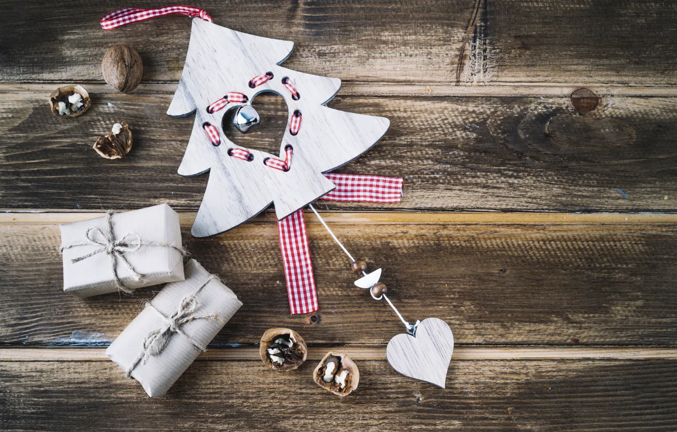 Photo wallpaper gift, toy, heart, Board, new year, Christmas, nuts, herringbone