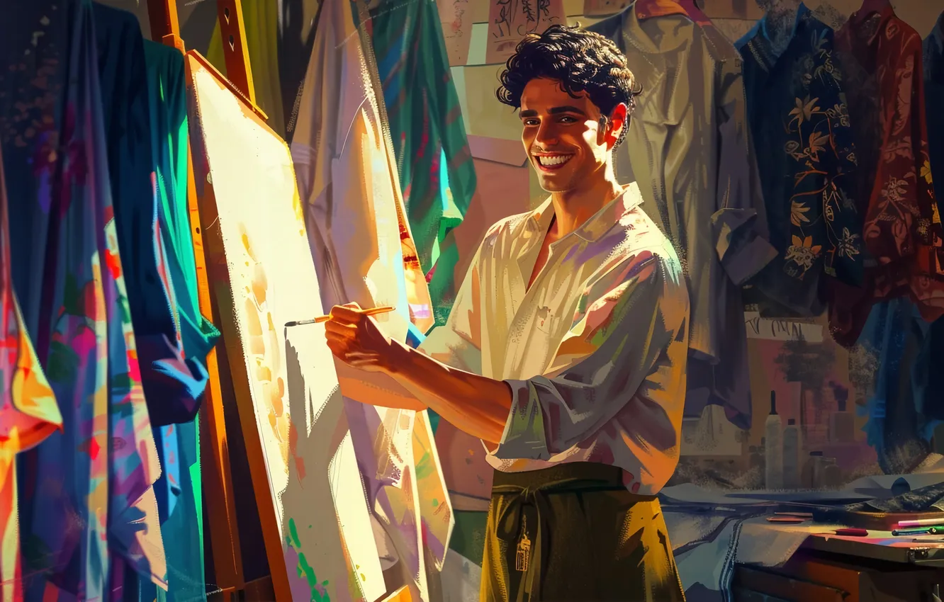 Photo wallpaper smile, artist, guy, canvas, digital art, AI art, The Art of Artificial Intelligence, neural network