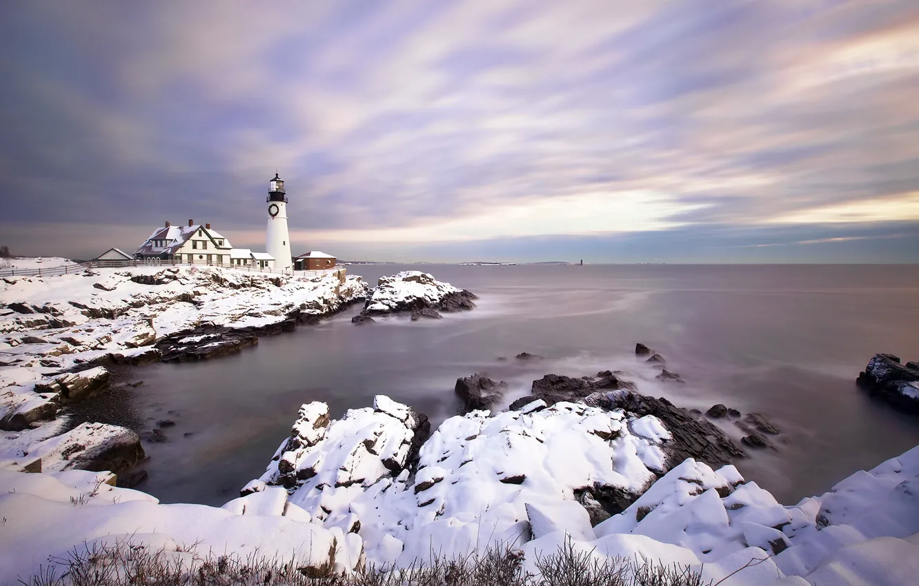 Photo wallpaper landscape, lighthouse, Portland Head Light