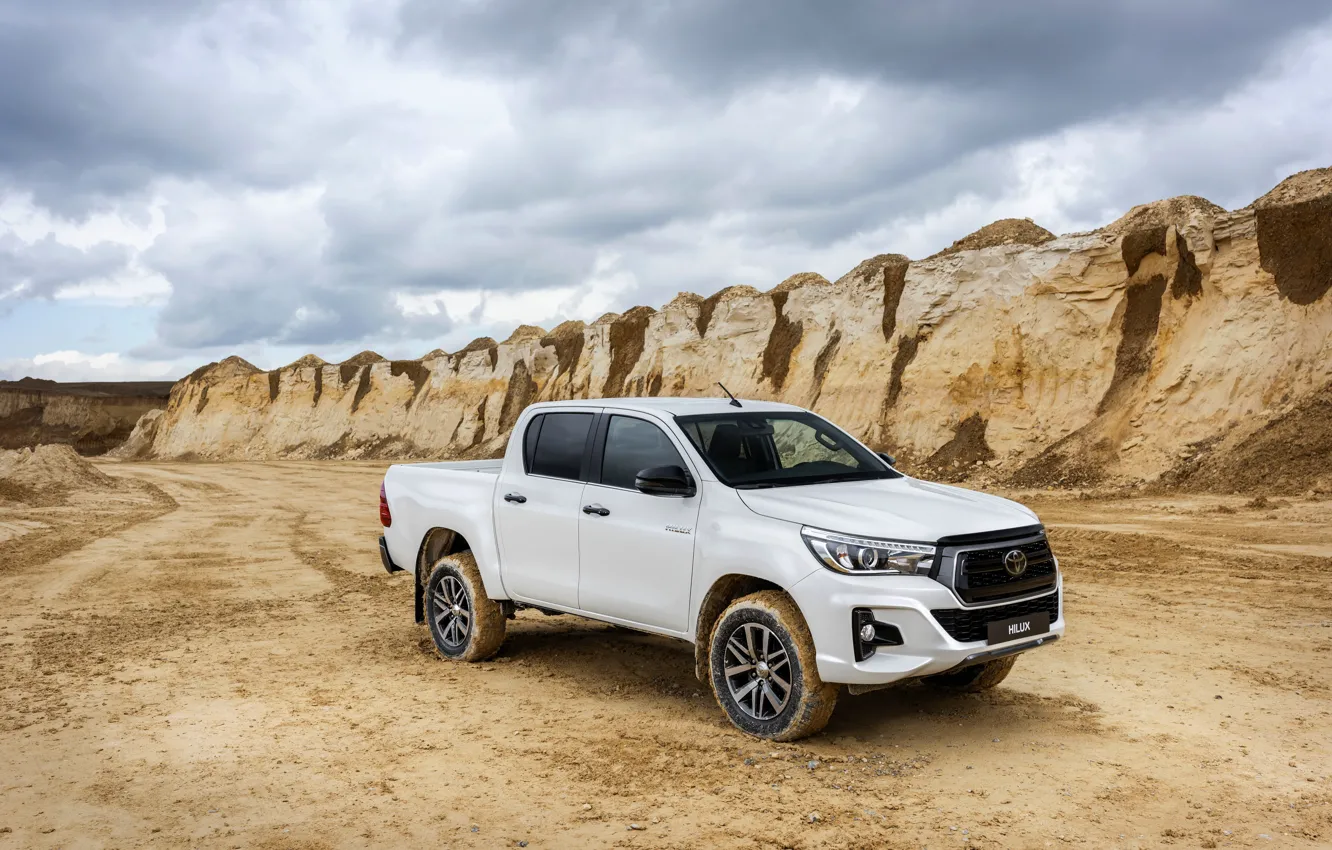 Photo wallpaper sand, white, the sky, Toyota, pickup, Hilux, Special Edition, quarry