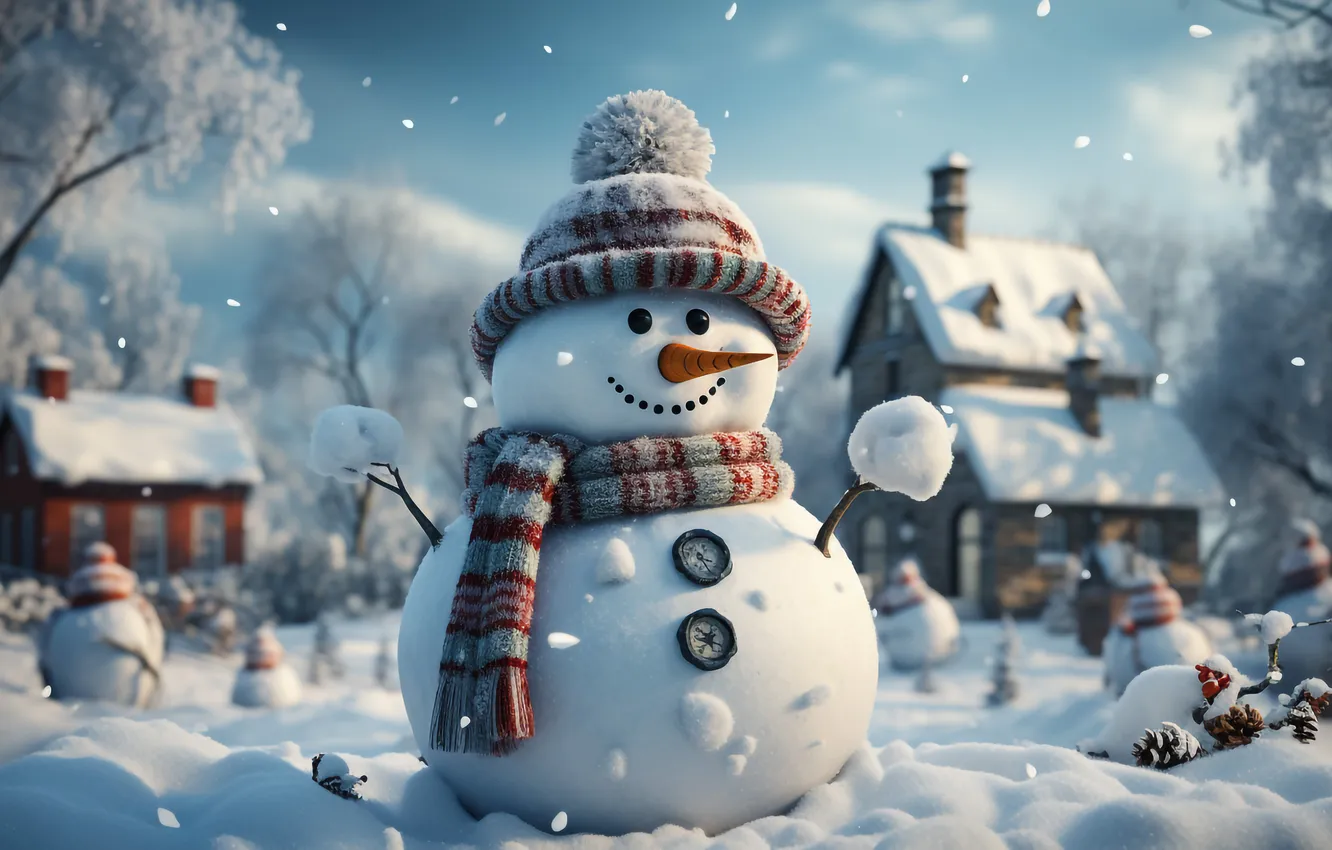 Photo wallpaper winter, snow, decoration, new year, Christmas, snowman, Christmas, winter