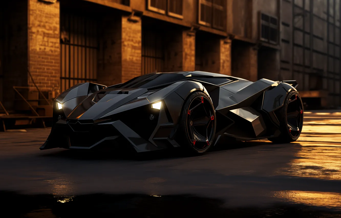 Photo wallpaper science fiction, digital art, futuristic, muscle cars, headlights, Cyberpunk, Frontal View, AI Art