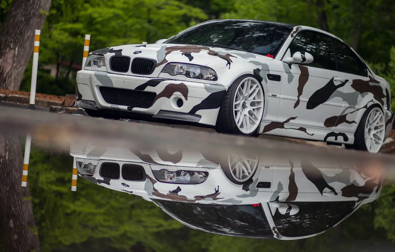 Photo wallpaper reflection, BMW, BMW, camouflage