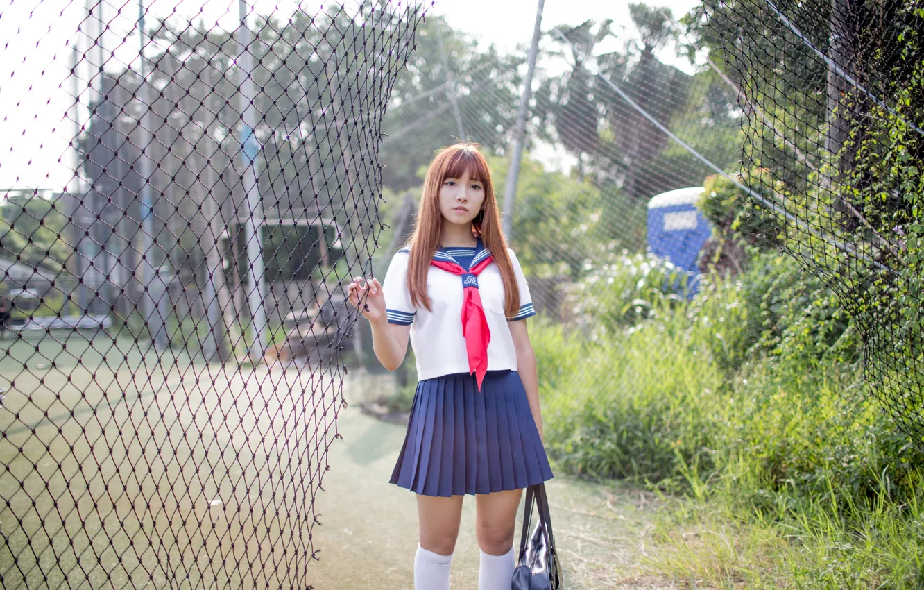 Photo wallpaper girl, face, mesh, skirt, Asian