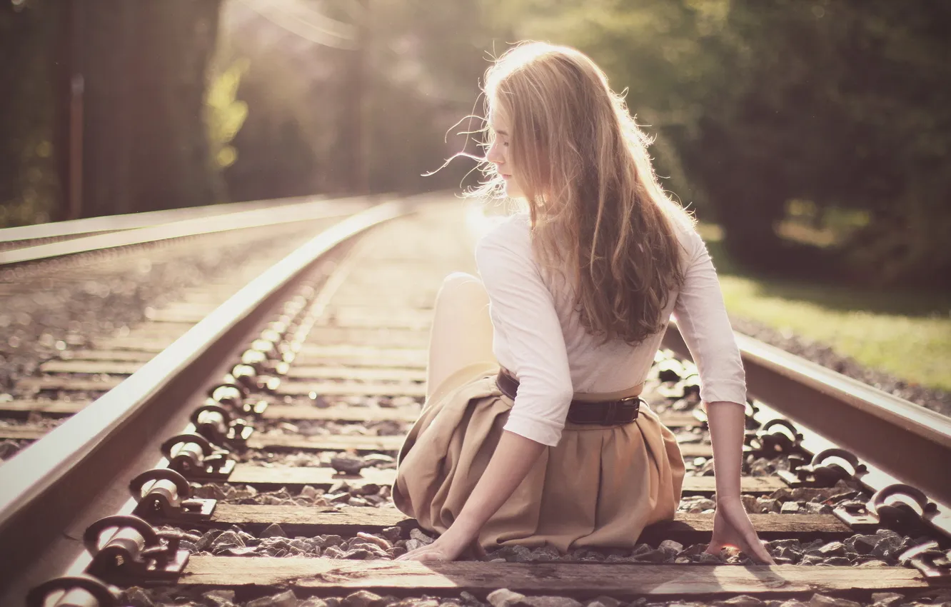 Photo wallpaper girl, mood, railroad