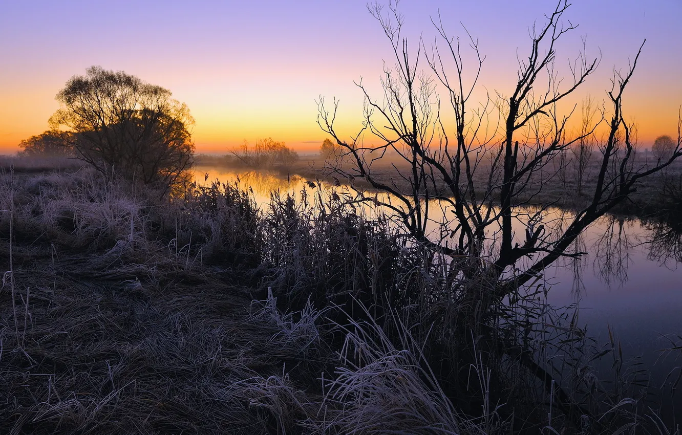 Photo wallpaper the sky, sunset, river