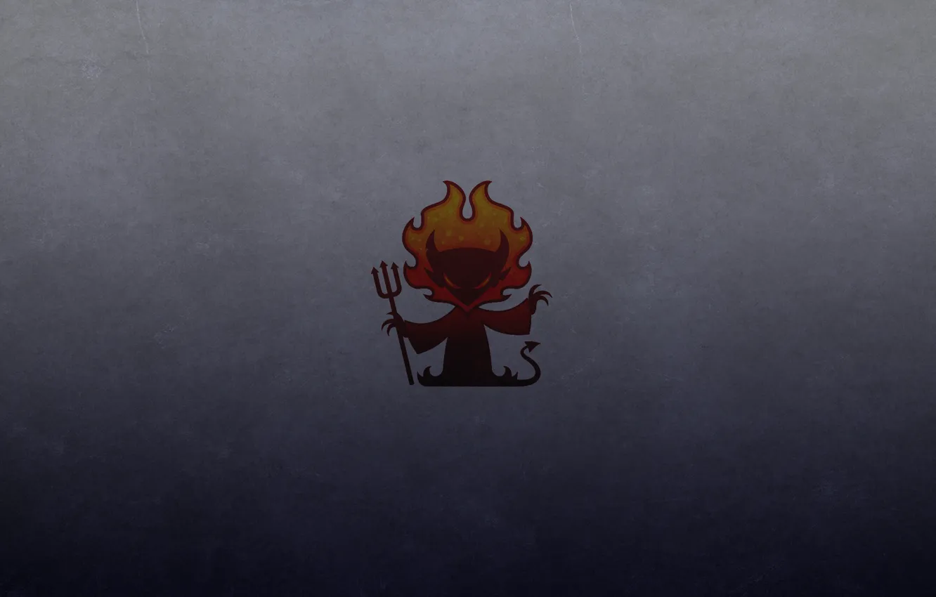 Photo wallpaper red, the dark background, fire, minimalism, Trident, tail, horns, red devil