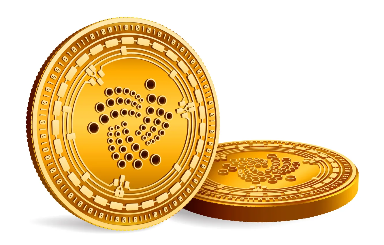 Photo wallpaper coins, white, gold, fon, coins, cryptocurrency, iota, iota