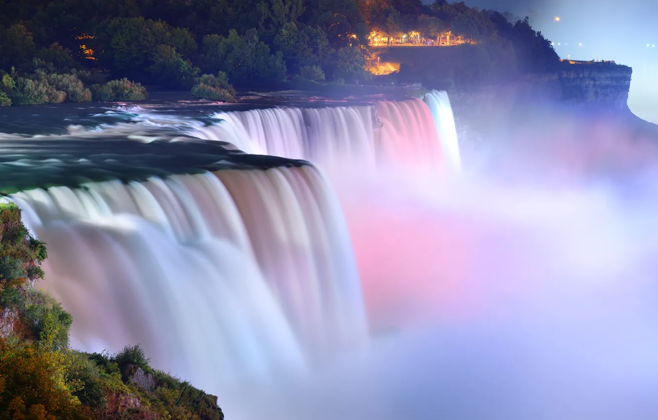 Photo wallpaper lights, Park, waterfall, backlight, Cape