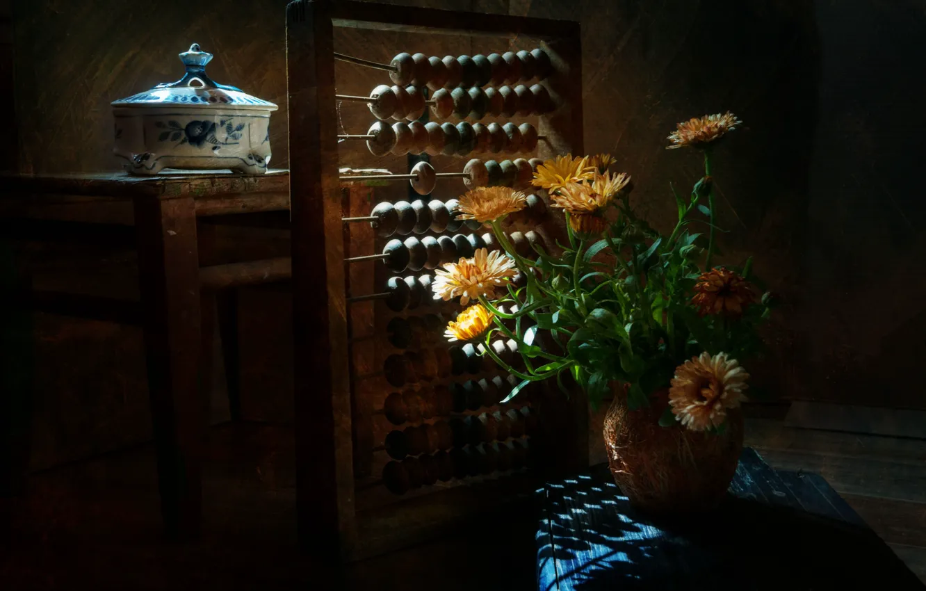 Photo wallpaper flowers, bouquet, still life, ceramics, scores