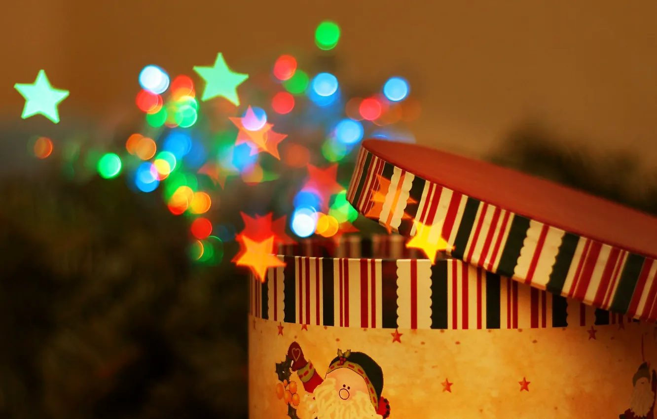 Photo wallpaper gift, magic, new year, Christmas, tale, miracle, bokeh, box