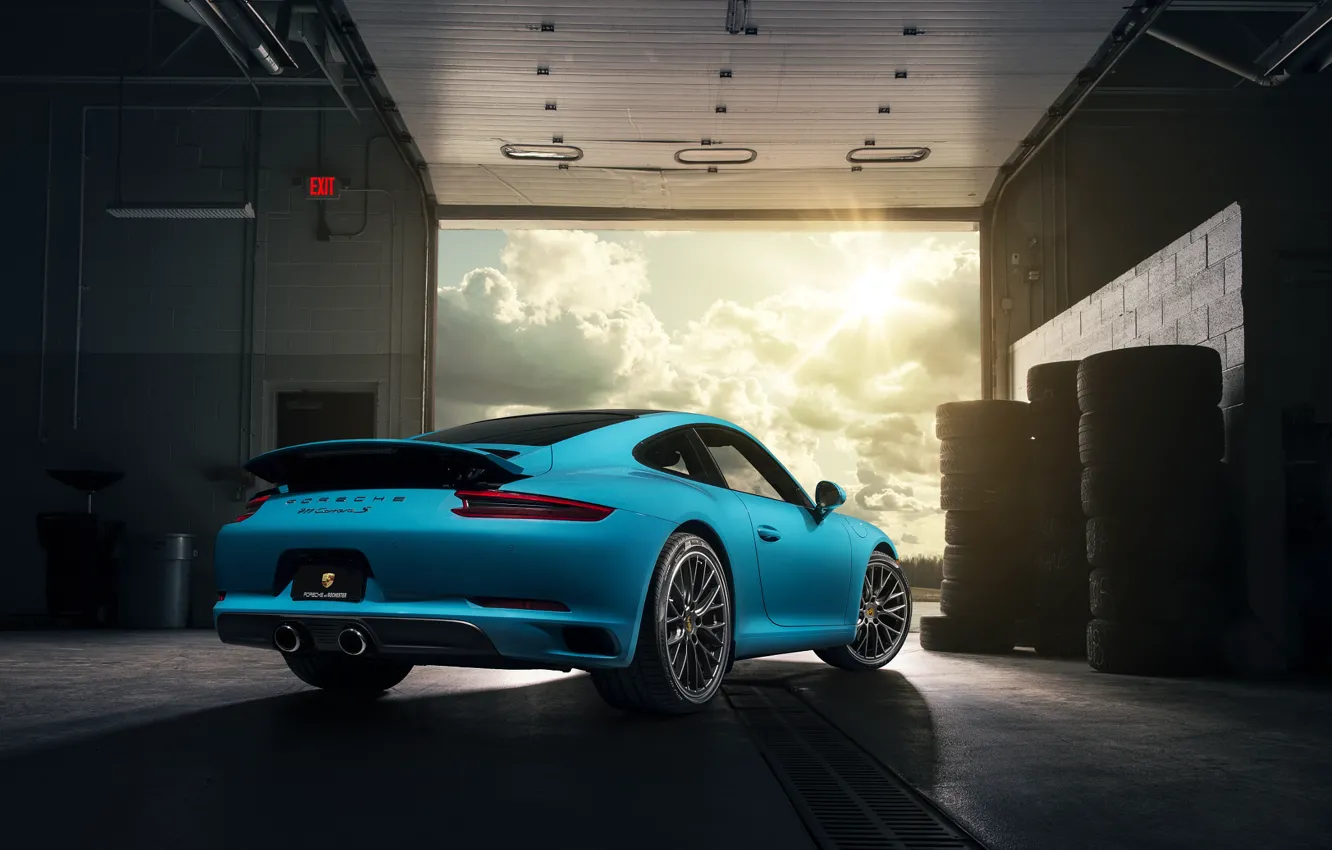 Photo wallpaper 911, Porsche, Blue, Carrera, Supercars, Rear, 2017