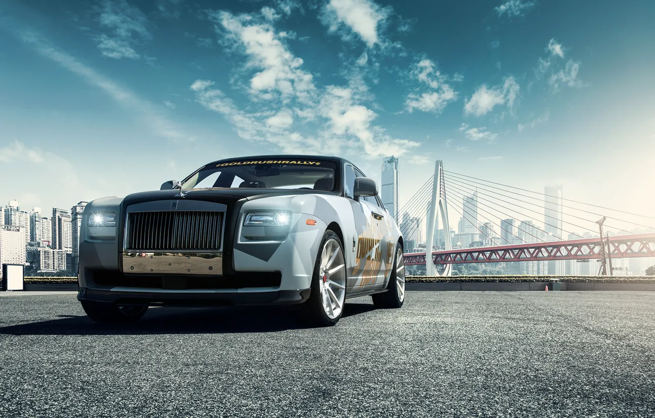 Photo wallpaper car, bridge, Rolls Royce Ghost