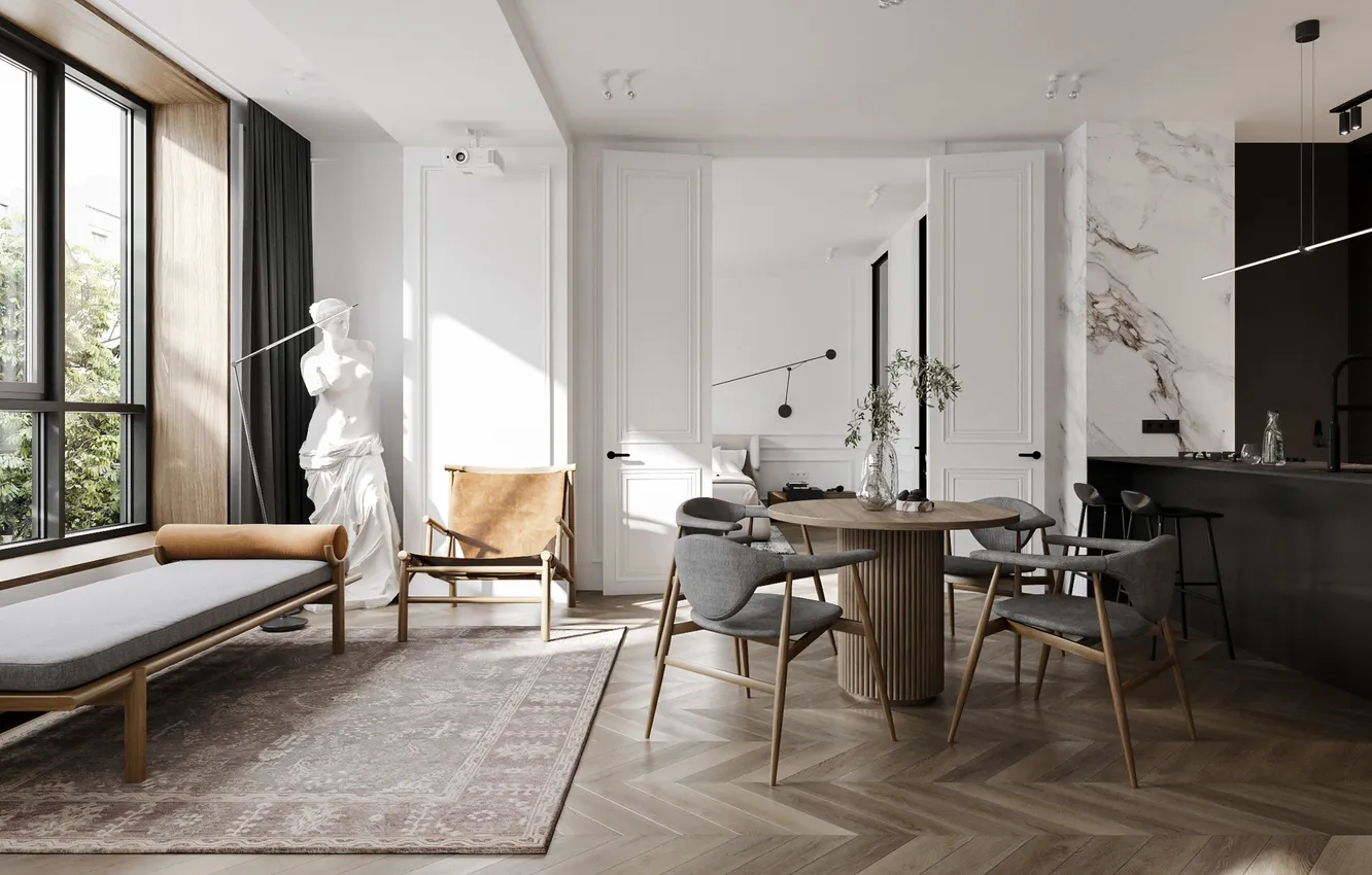 Photo wallpaper design, style, interior, kitchen, sculpture, living room, dining room