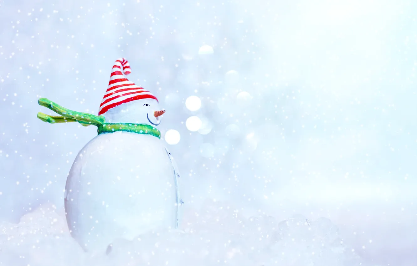 Photo wallpaper winter, snow, holiday, toy, Christmas, New year, snowman, light background