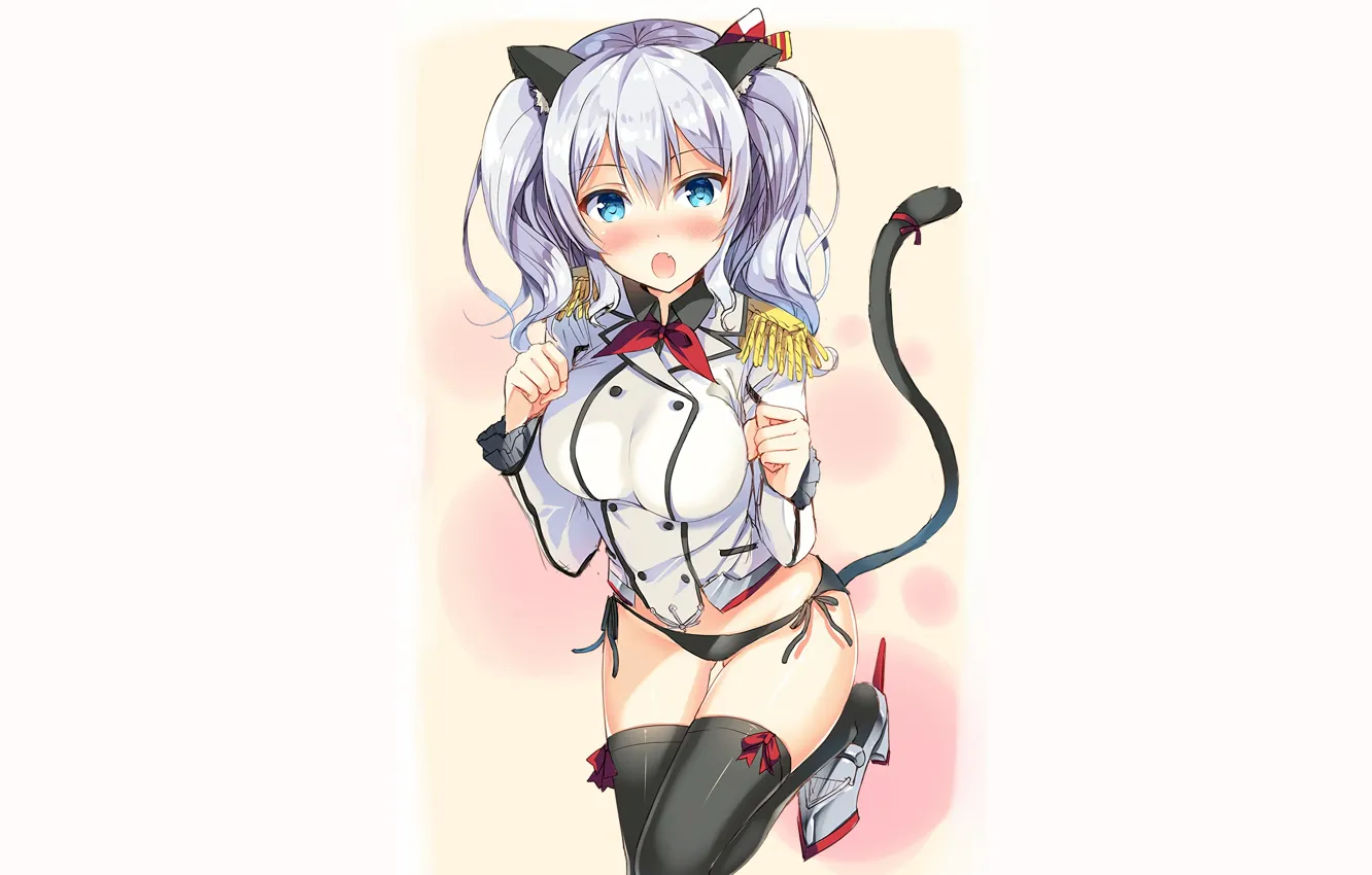 Photo wallpaper sexy, blouse, thighhighs, long hair, girls, anime, blue eyes, beautiful