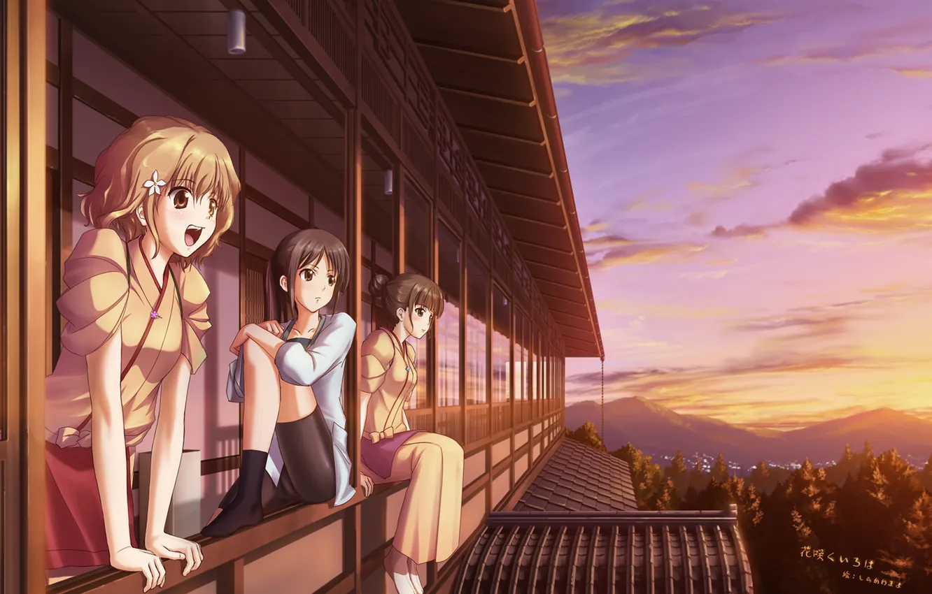 Photo wallpaper the sky, girl, anime, Hana-Pocket Iroha, Oshimizu Nako, Tsurugi Minko, Matsumae Ohana