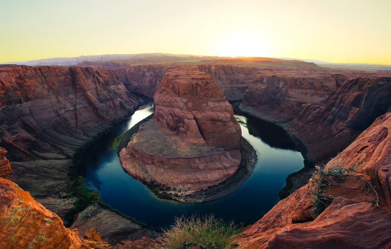 Photo wallpaper river, dawn, canyon, Arizona, Horseshoe Bend in Paige