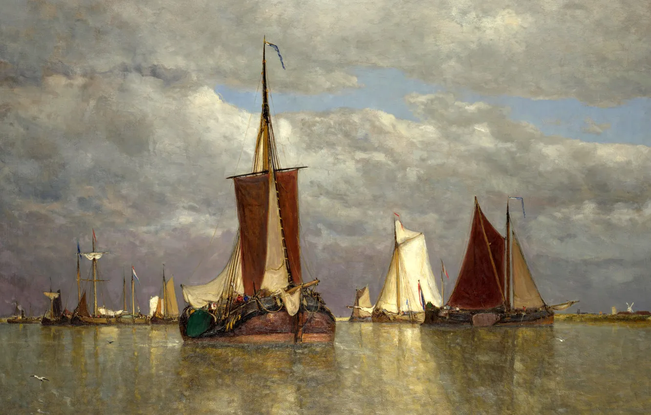 Photo wallpaper sea, the sky, clouds, landscape, boat, picture, sail