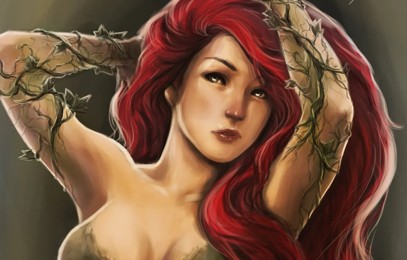 Photo wallpaper look, girl, plant, art, red hair, DC Comics, Poison, Pamela Lillian Isley