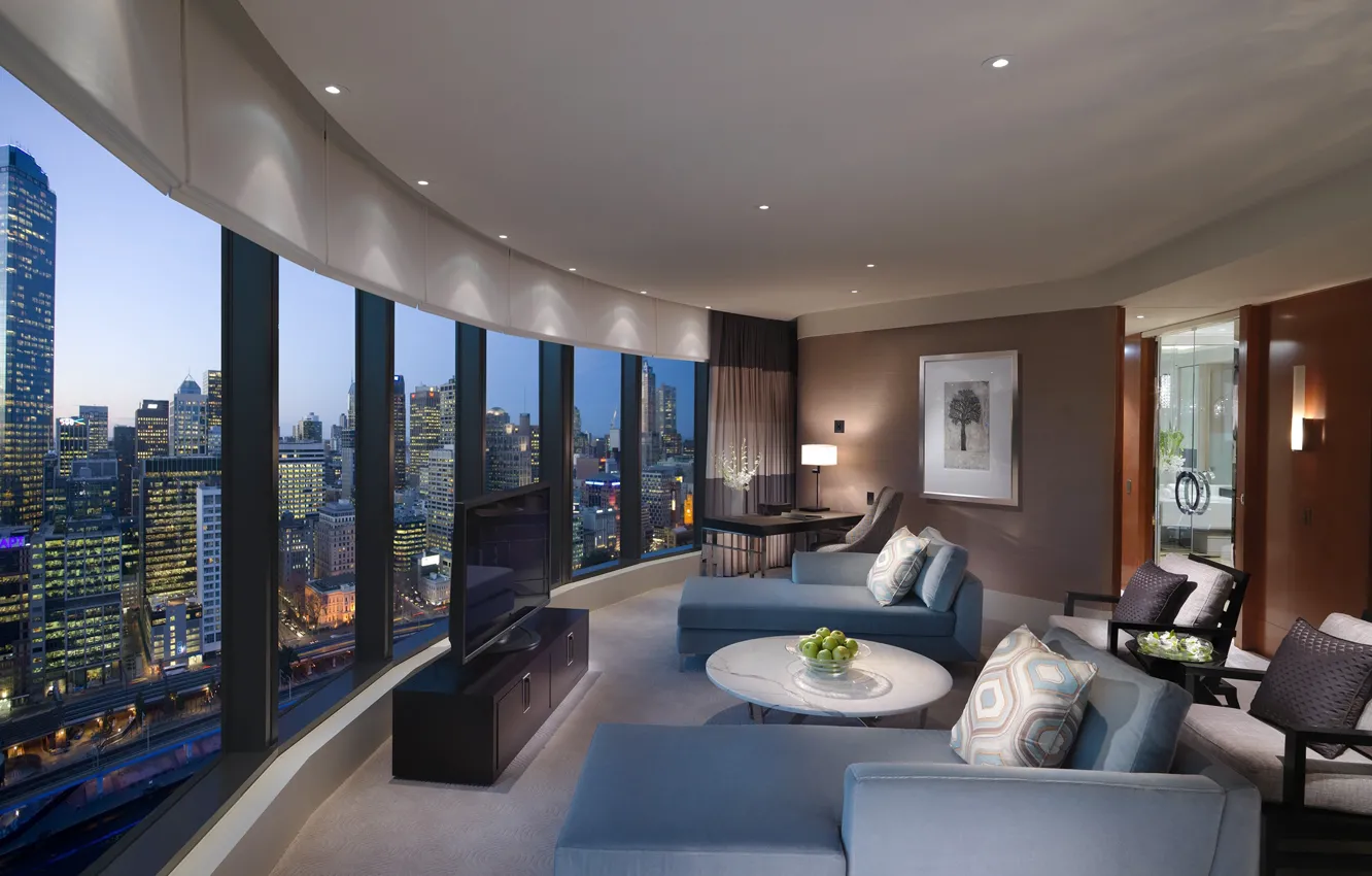 Photo wallpaper sofa, view, window, Australia, the hotel, luxury, Crown Towers