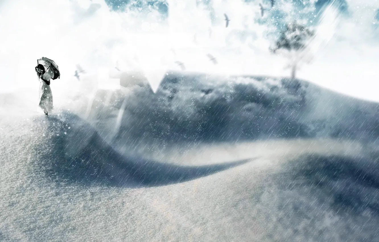 Photo wallpaper girl, umbrella, art