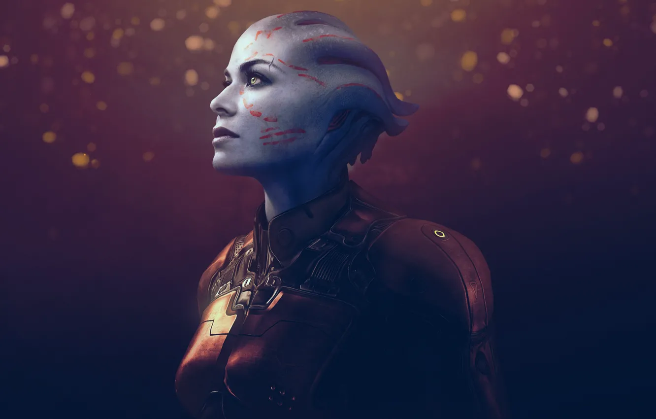 Photo wallpaper look, face, fiction, alien, mass effect, bioware, asari