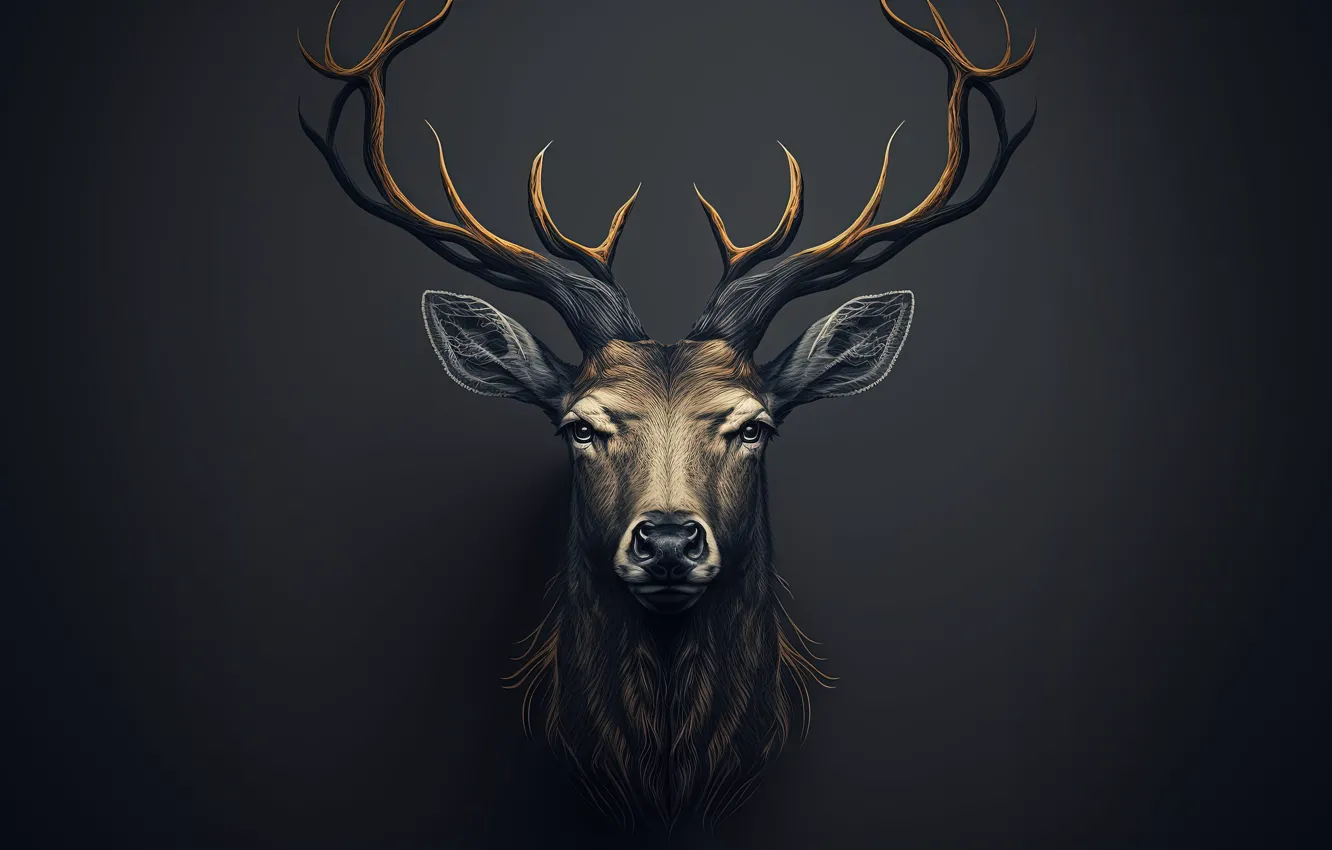 Photo wallpaper animal, minimalism, deer, horns, fauna