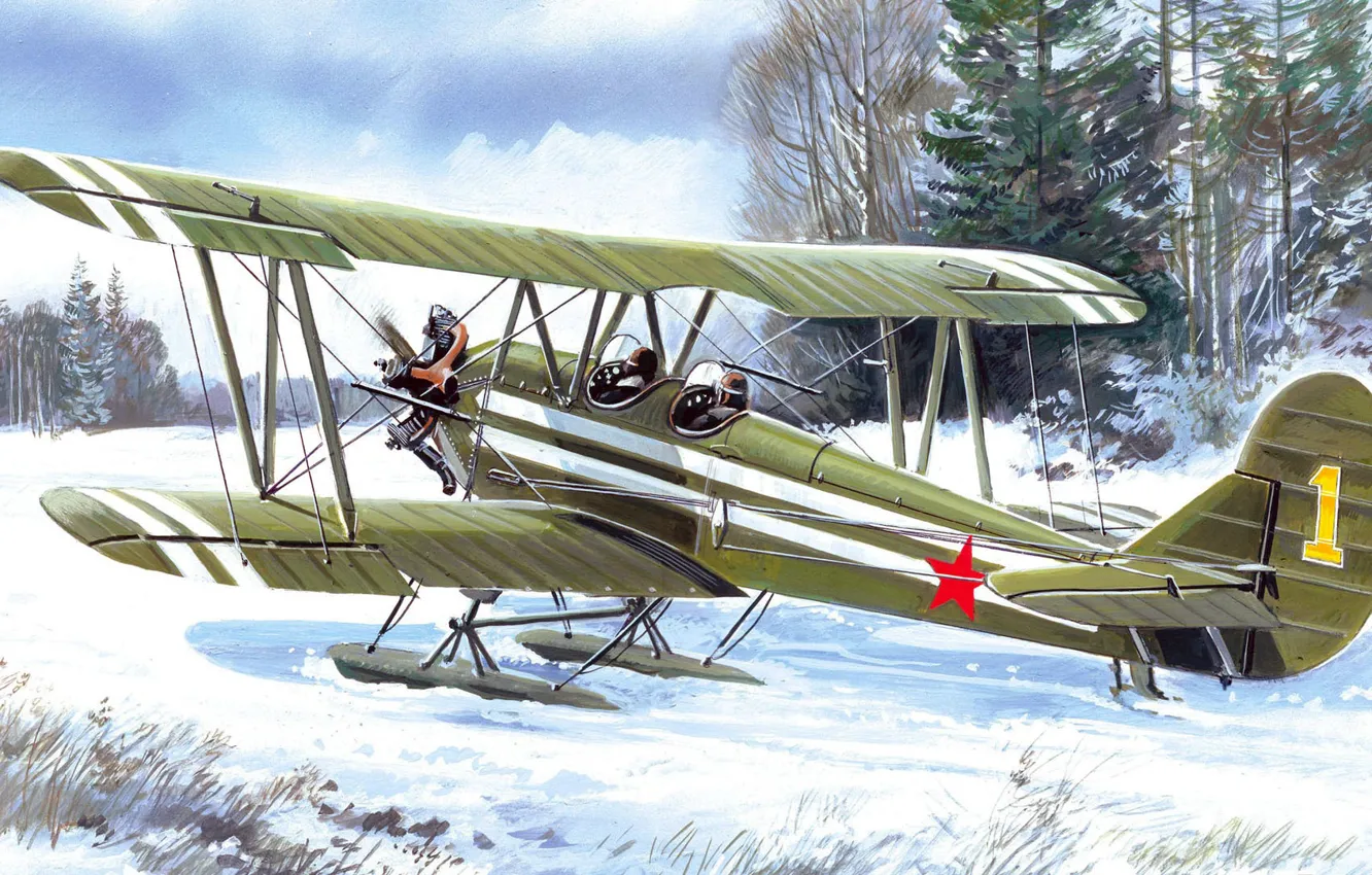 Photo wallpaper figure, art, THE SOVIET AIR FORCE, Po-2, U-2, N. N. Polikarpov, multi-purpose biplane, One of …