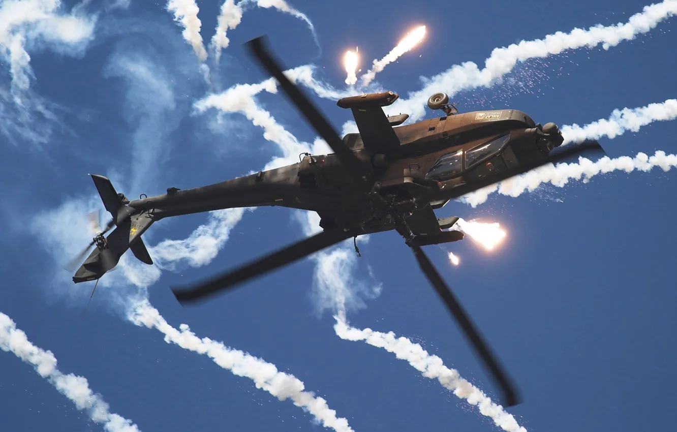 Photo wallpaper smoke, helicopter, Flares