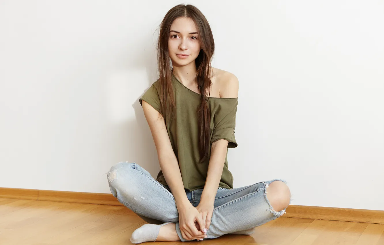 Photo wallpaper girl, sexy, woman, young, model, jeans, long-haired, tank top