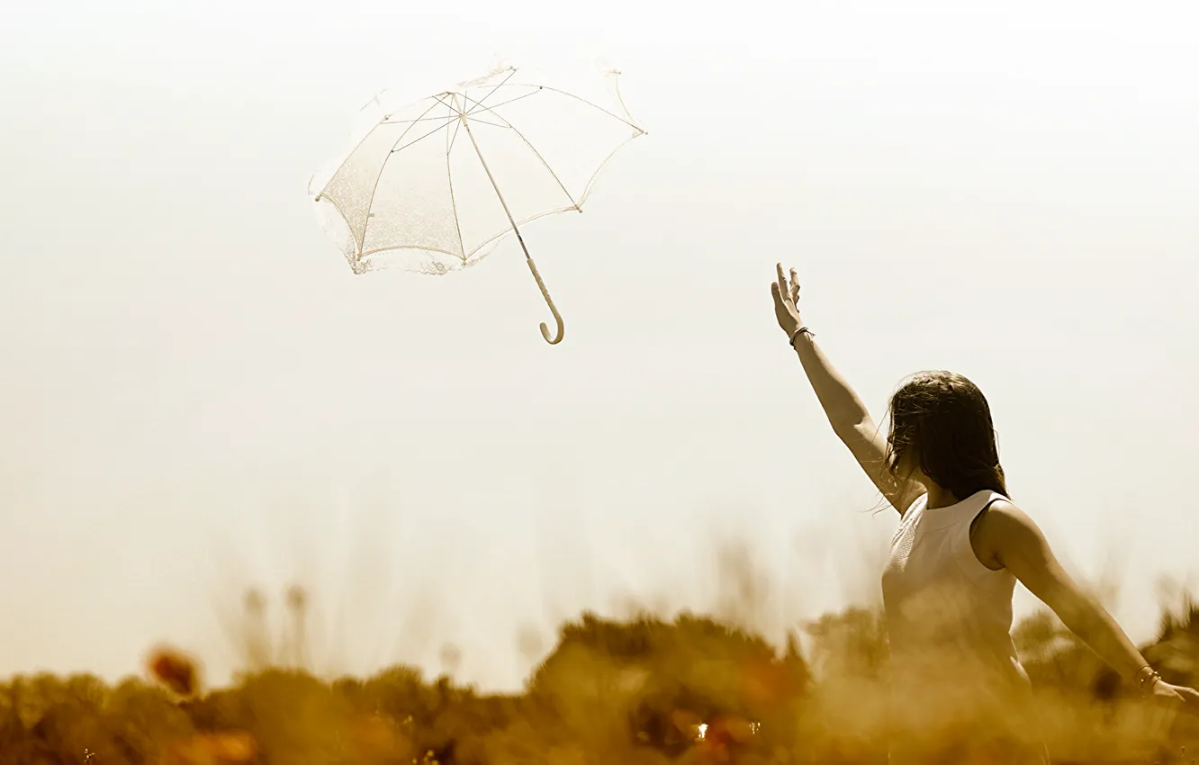 Photo wallpaper girl, umbrella, flight