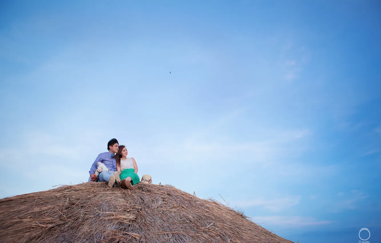 Photo wallpaper the sky, girl, mood, guy