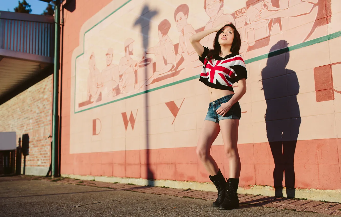 Photo wallpaper girl, wall, shadow