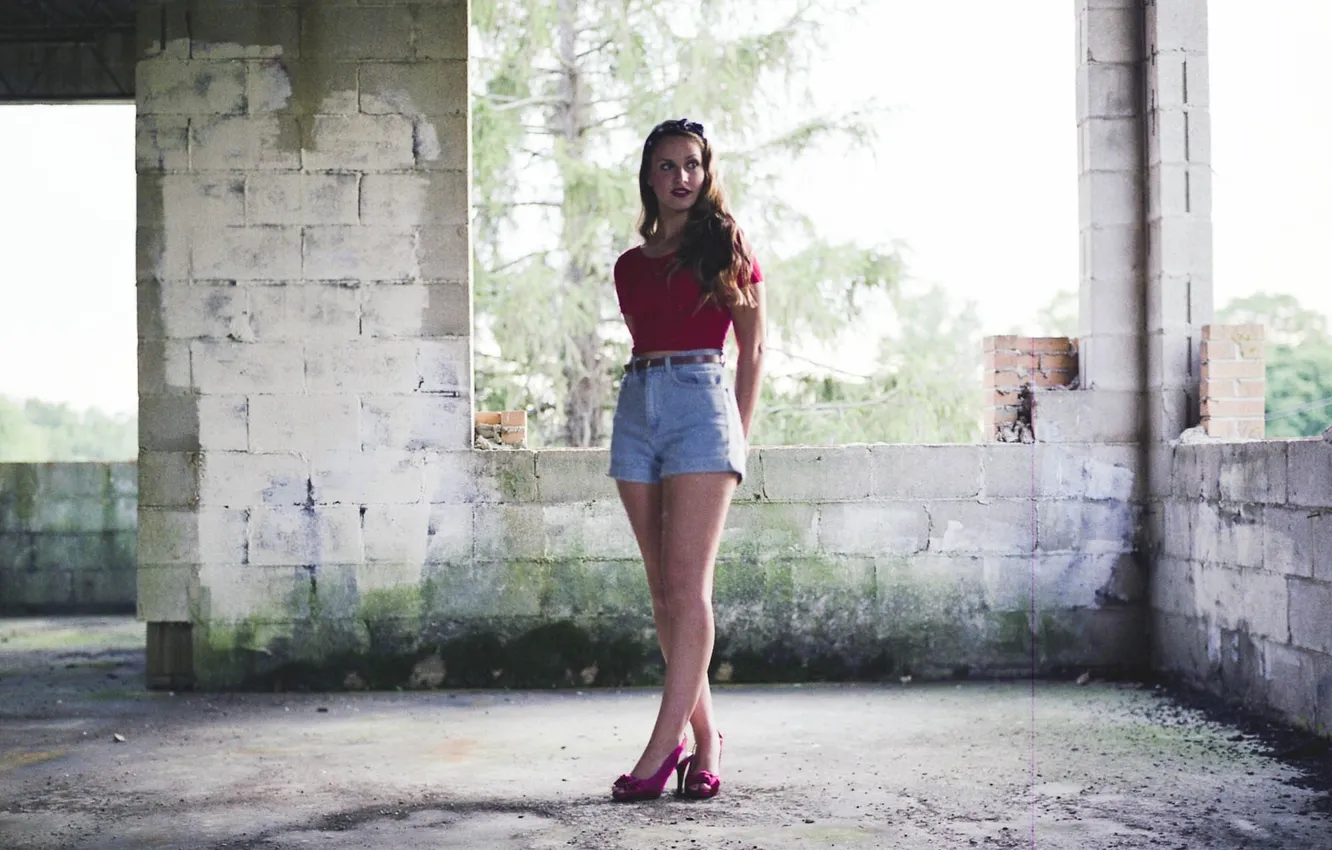 Photo wallpaper look, girl, building