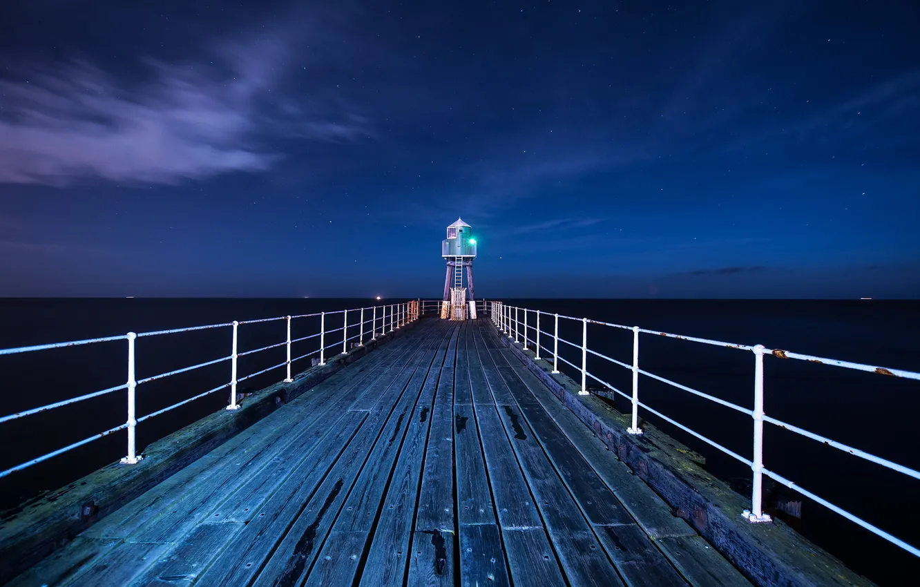 Photo wallpaper sea, night, lighthouse, pierce