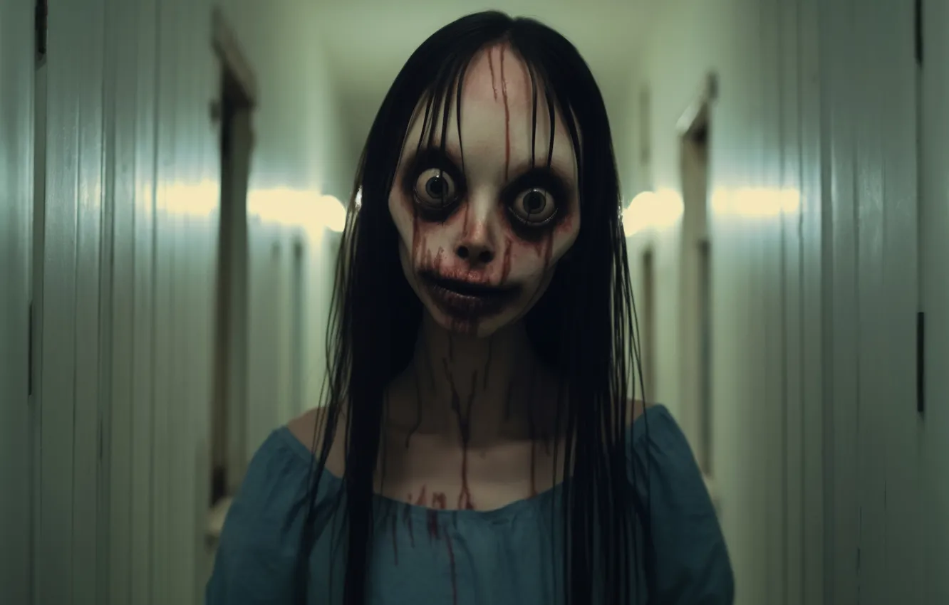 Photo wallpaper eyes, look, corridor, girl, digital art, AI art, The Art of Artificial Intelligence, neural network