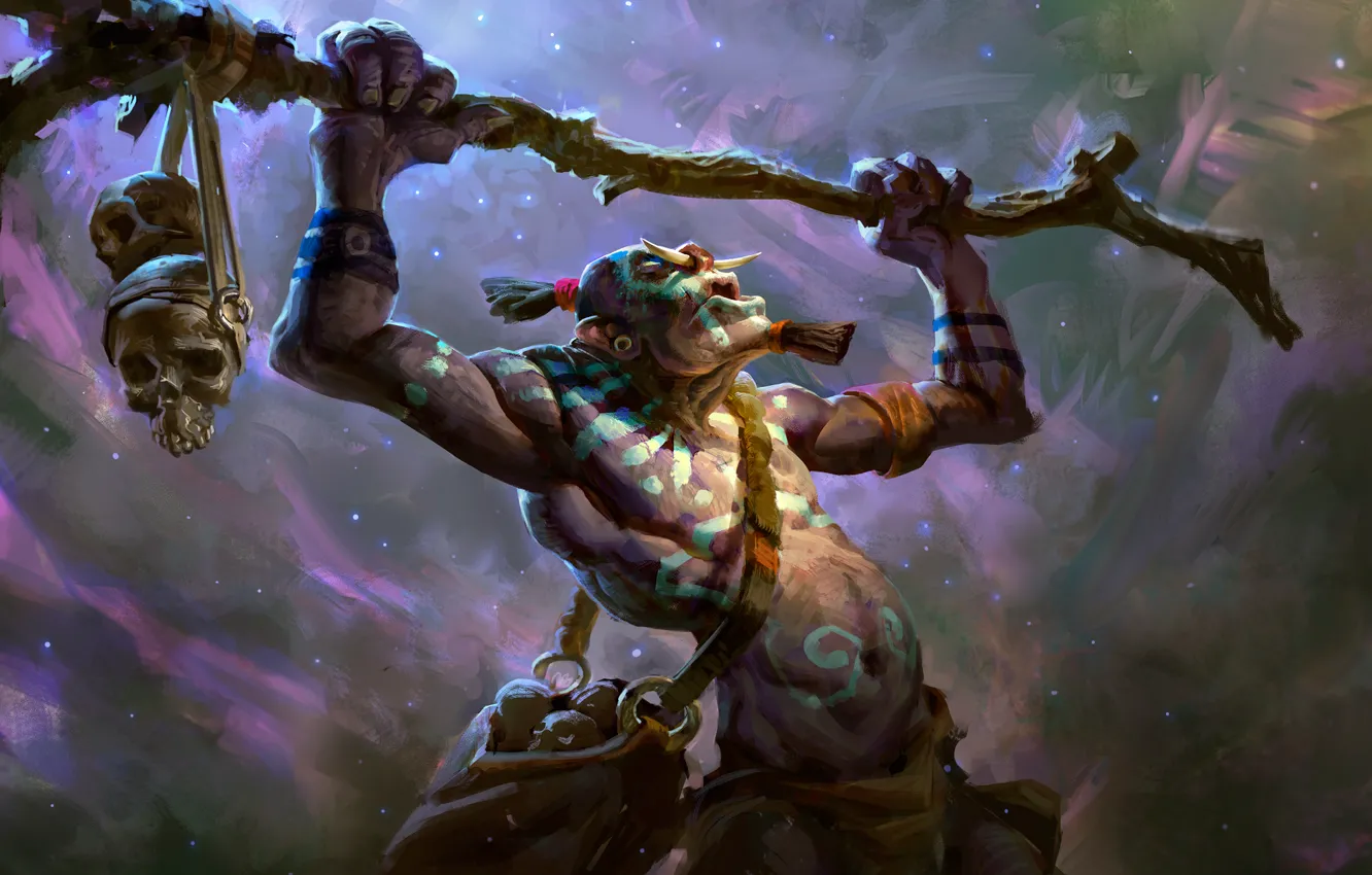 Photo wallpaper skull, art, staff, the sorcerer, dota 2, Witch Doctor, Mike azevedo
