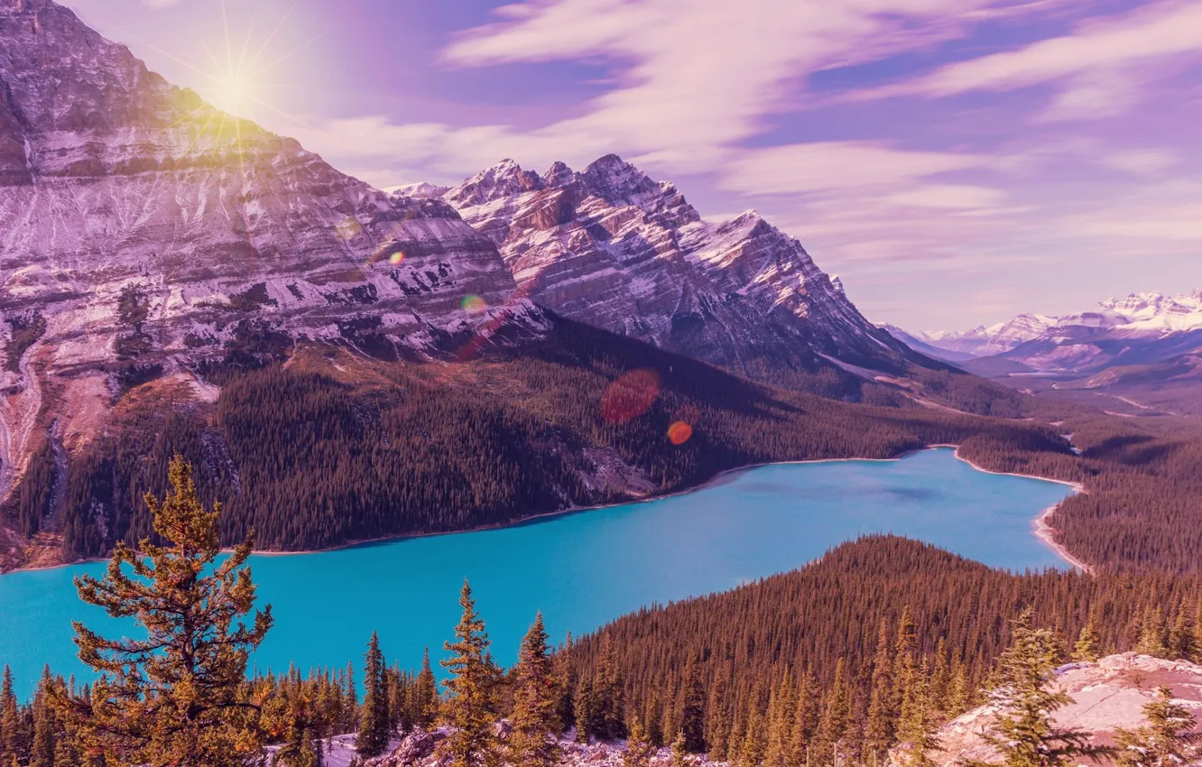 Photo wallpaper purple, the sky, landscape, mountains