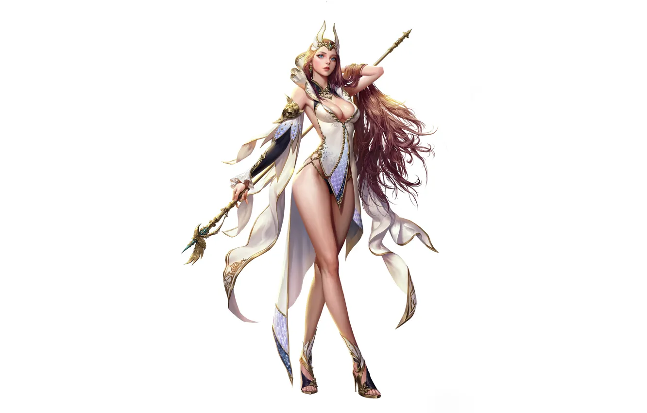 Photo wallpaper girl, background, fiction, minimalism, figure, art, staff, girl