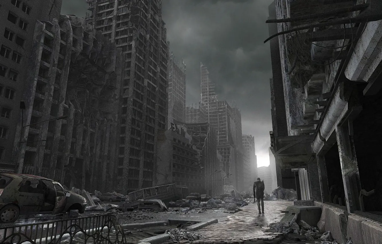 Photo wallpaper people, building, disaster, destruction