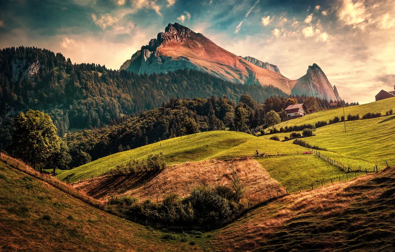 Photo wallpaper mountains, home, treatment, Switzerland, Toggenburg