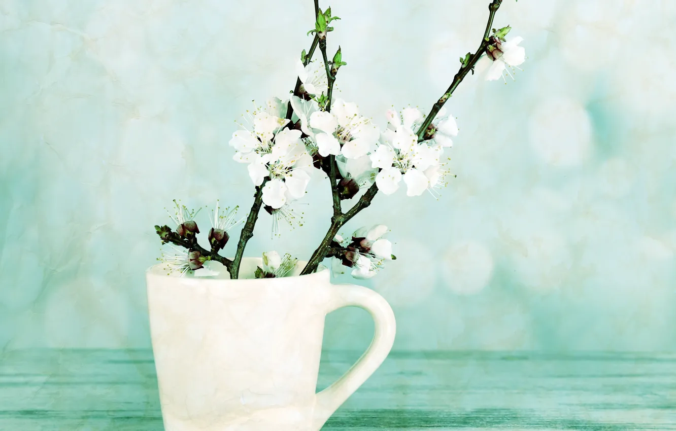 Photo wallpaper flowers, sprig, mug, vintage