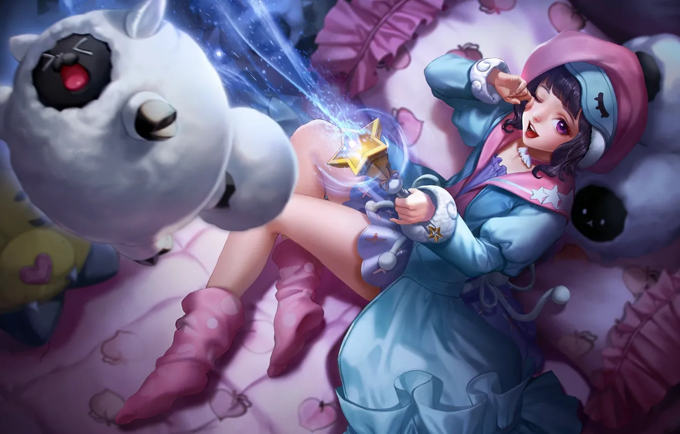 Photo wallpaper girl, joy, smile, star, positive, bed, Arena of Valor, Ring Of Valor